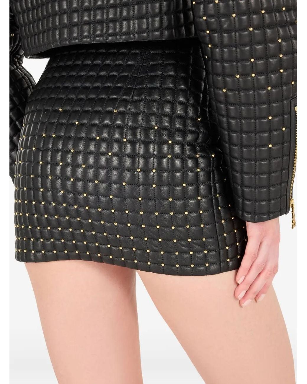 Roberto Cavalli Black Quilted Studded Leather Mini Skirt