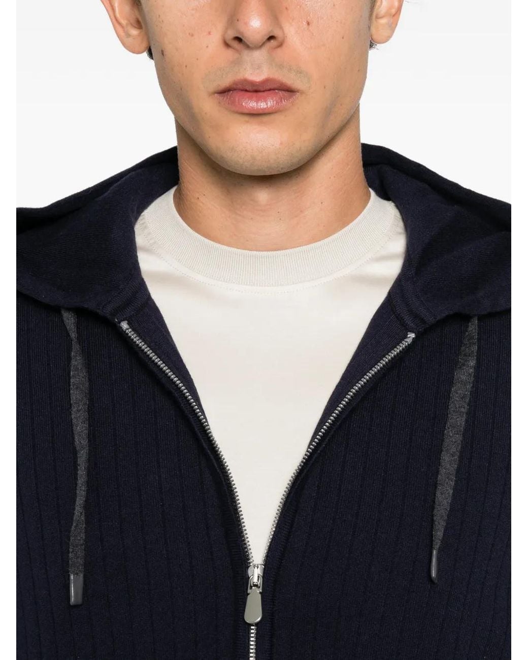 Alberto Gozzi Blue Ribbed-Knit Zip-Up Hoodie for men