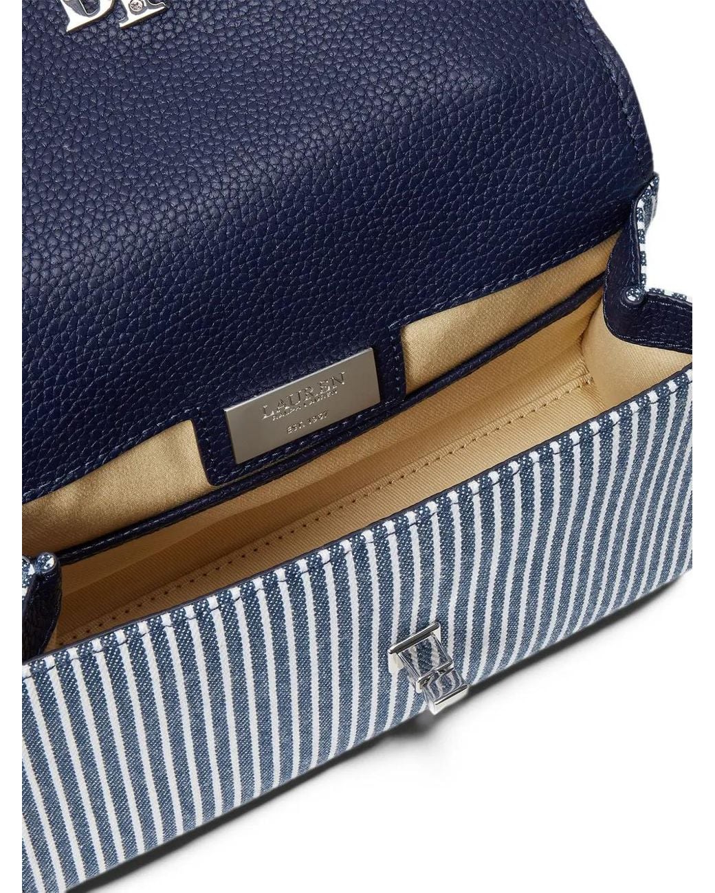 Ralph Lauren Blue Striped Logo-Plaque Tote Bag