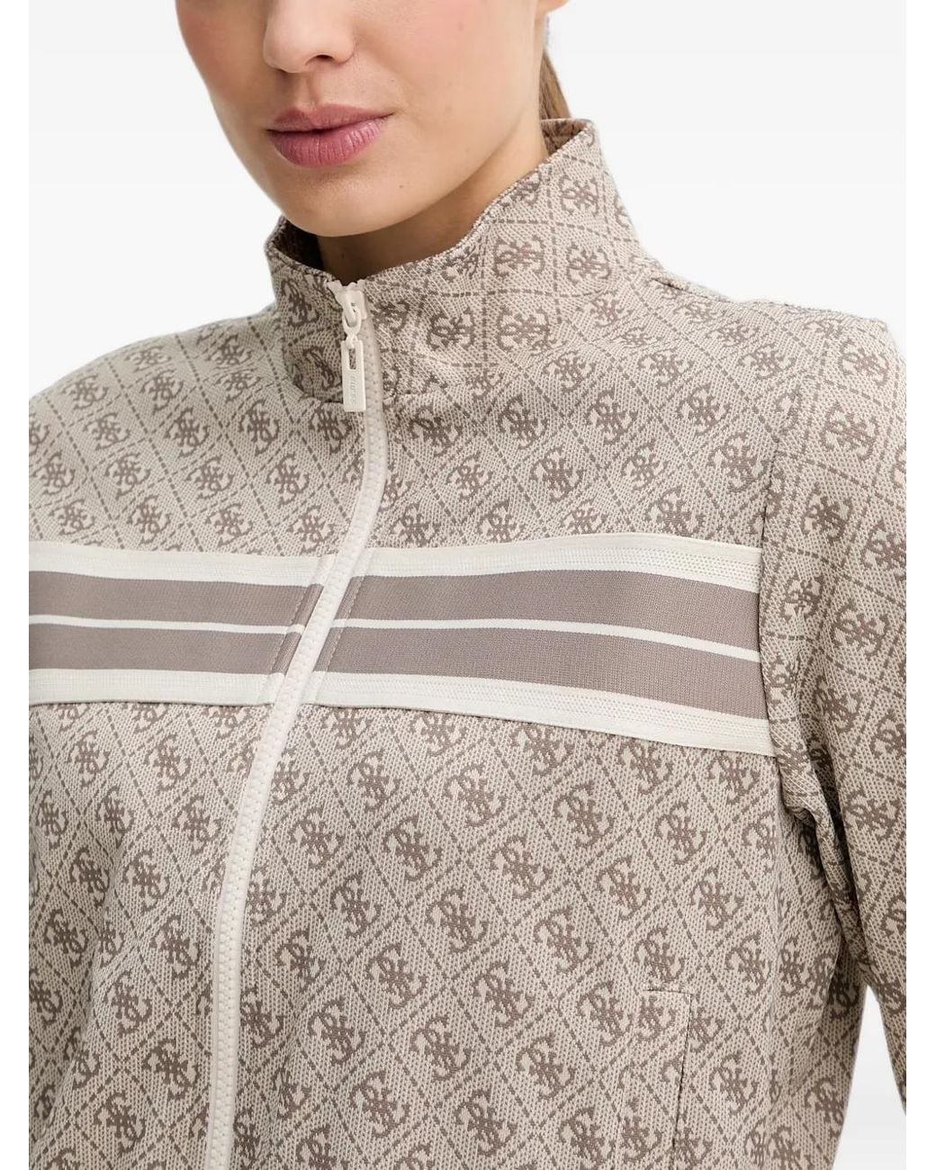 Guess Gray Monogram-Print Zip-Up Sweatshirt