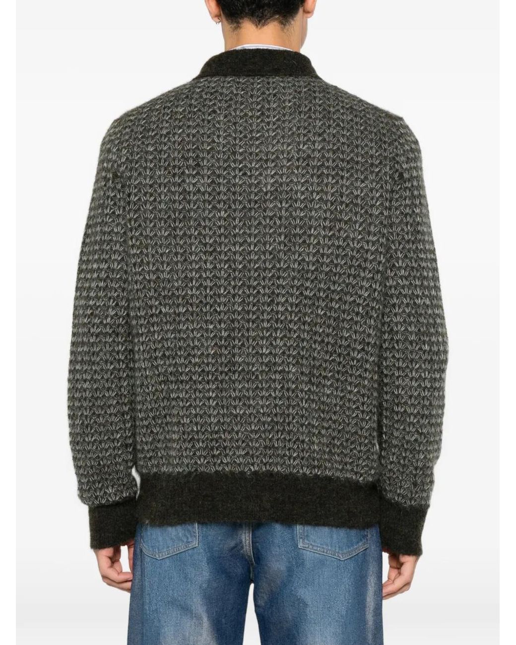 Amaranto Gray Patterned-Knit Cardigan for men