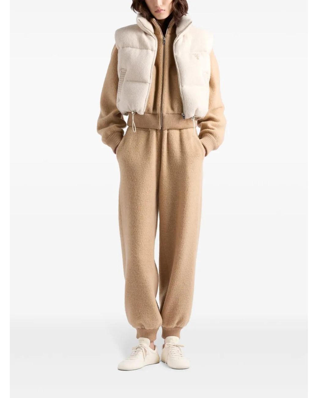 Prada Natural Embroidered Logo Wool-Cashmere Down Vest