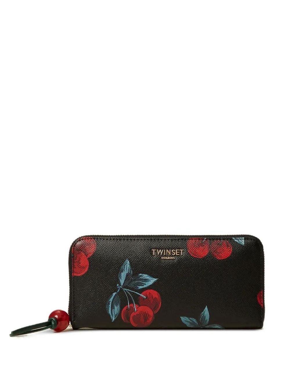 Twinset Black Zip Around Wallet With Cherry Print