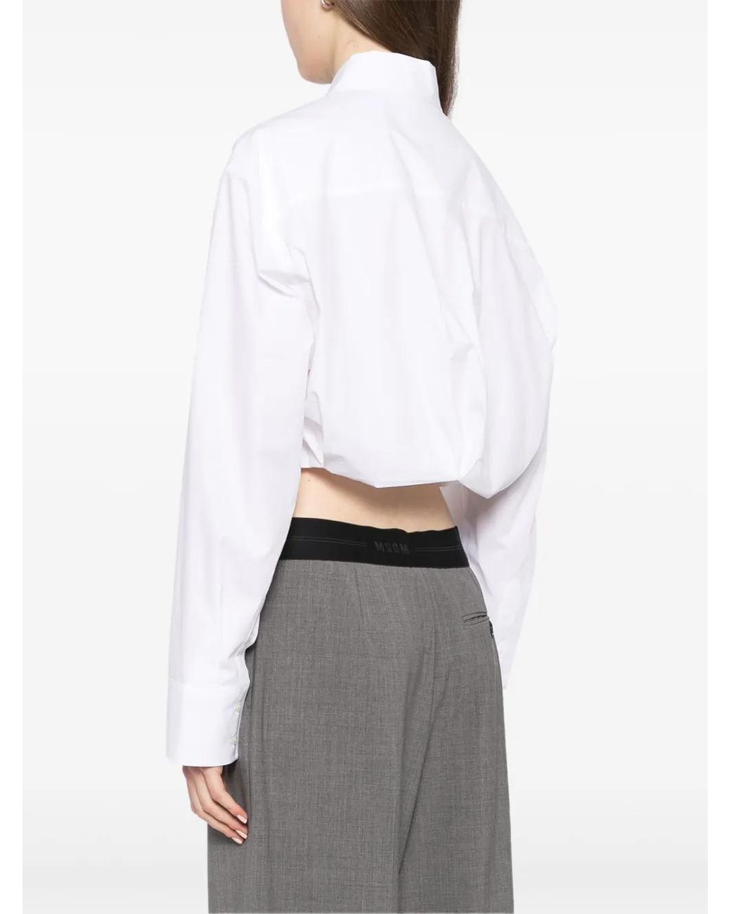 MSGM White Embroidered Cropped Shirt