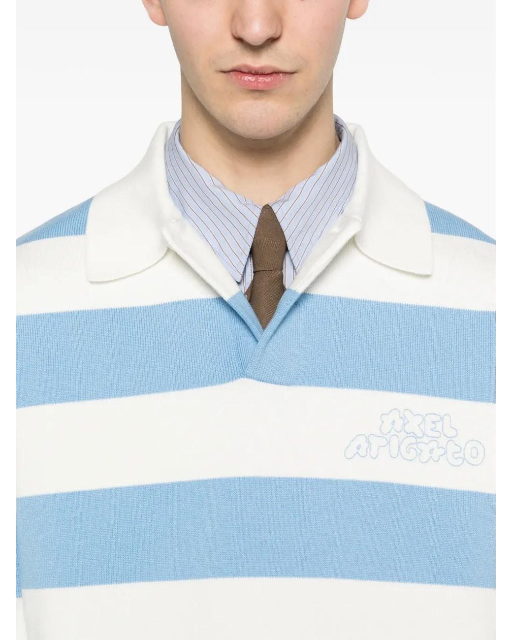 Axel Arigato Blue Rey Striped-Pattern Logo-Embroidery Polo Sweater
