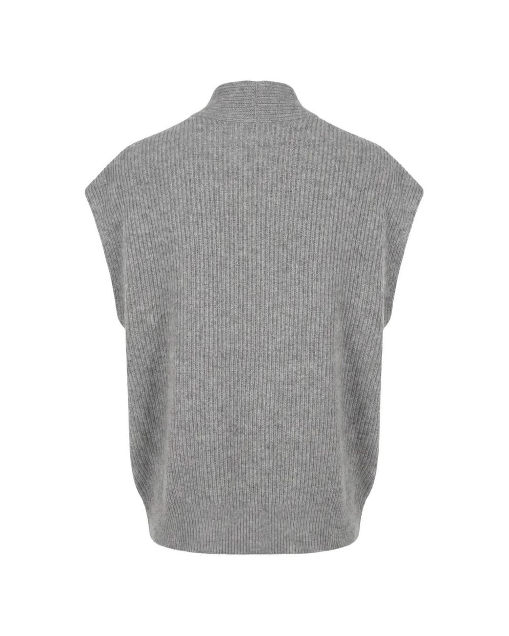 Brunello Cucinelli Gray Cashmere English Rib Wrap Cardigan