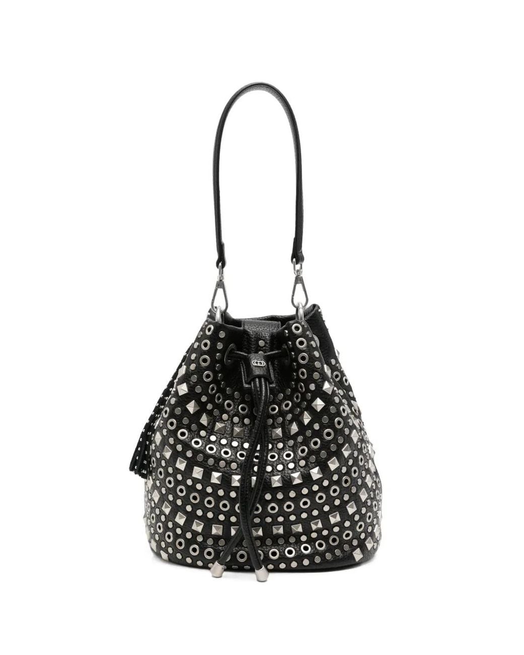 La Carrie Black Solid Stud-Embellished Bucket Bag