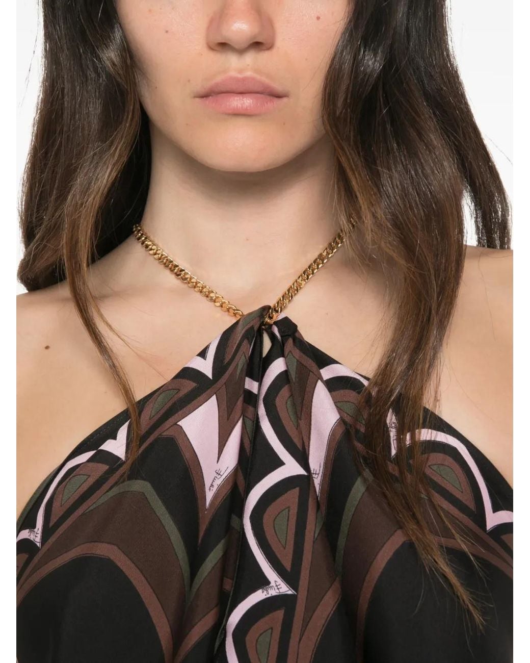 Emilio Pucci Black Baiadera-Print Chain-Link Halter Top