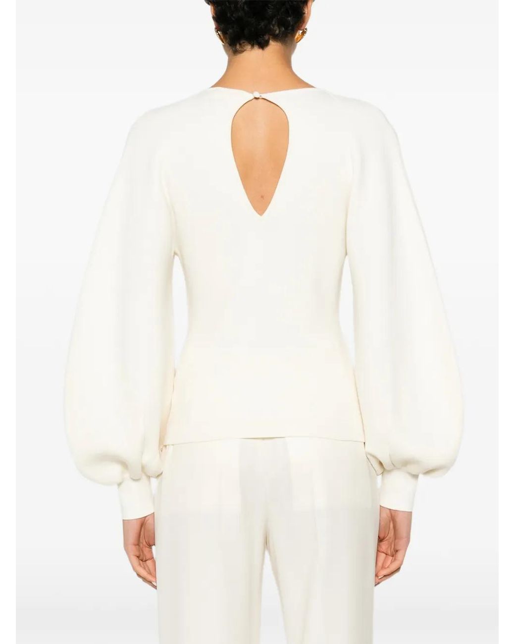 Chloé White Cut-Out Puff-Sleeve Sweater