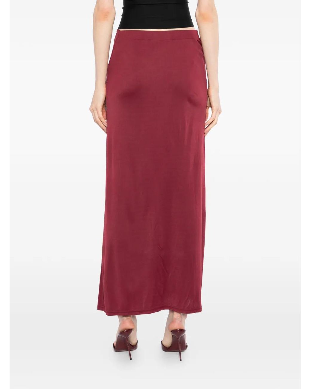 Farm Rio Red 3D Flower Draped Side Slit Maxi Skirt