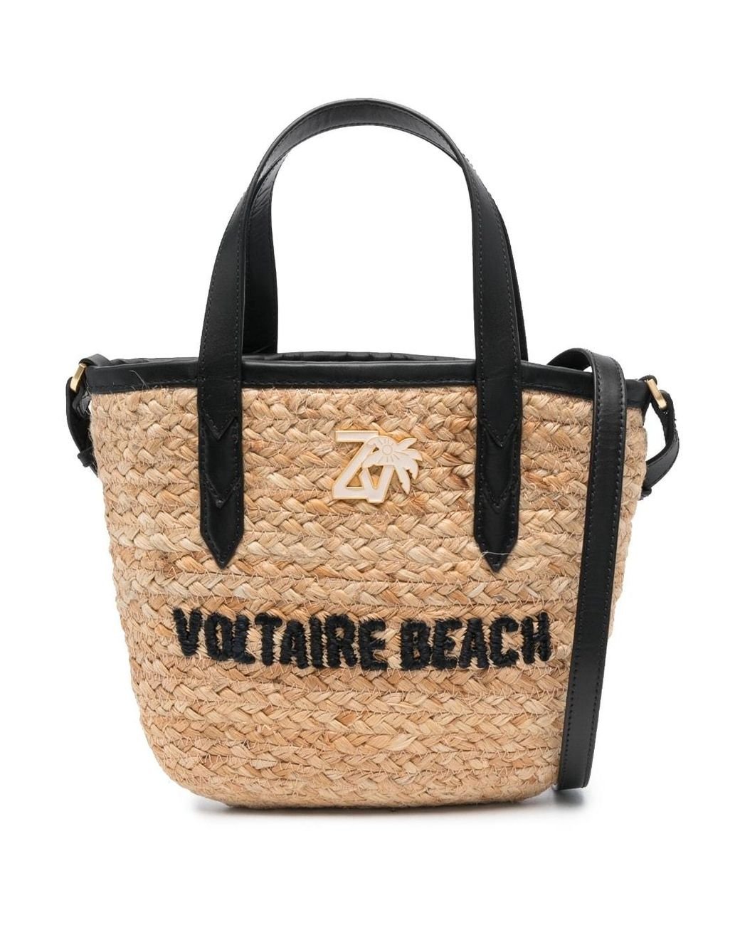 Zadig & Voltaire Embroidered-logo Raffia Beach Bag in Black | Lyst