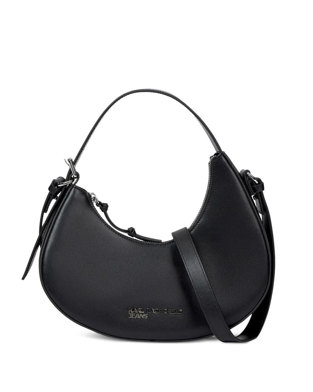 Karl Lagerfeld Black Crescent Leather Shoulder Bag