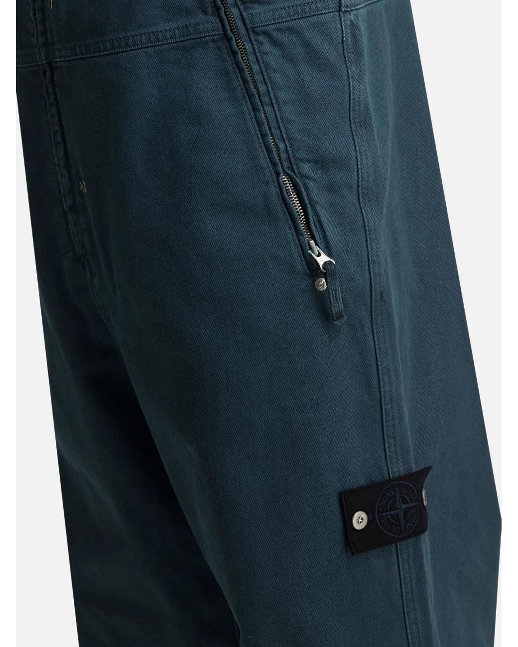 Stone Island Blue Zipped Cotton Dungarees for men