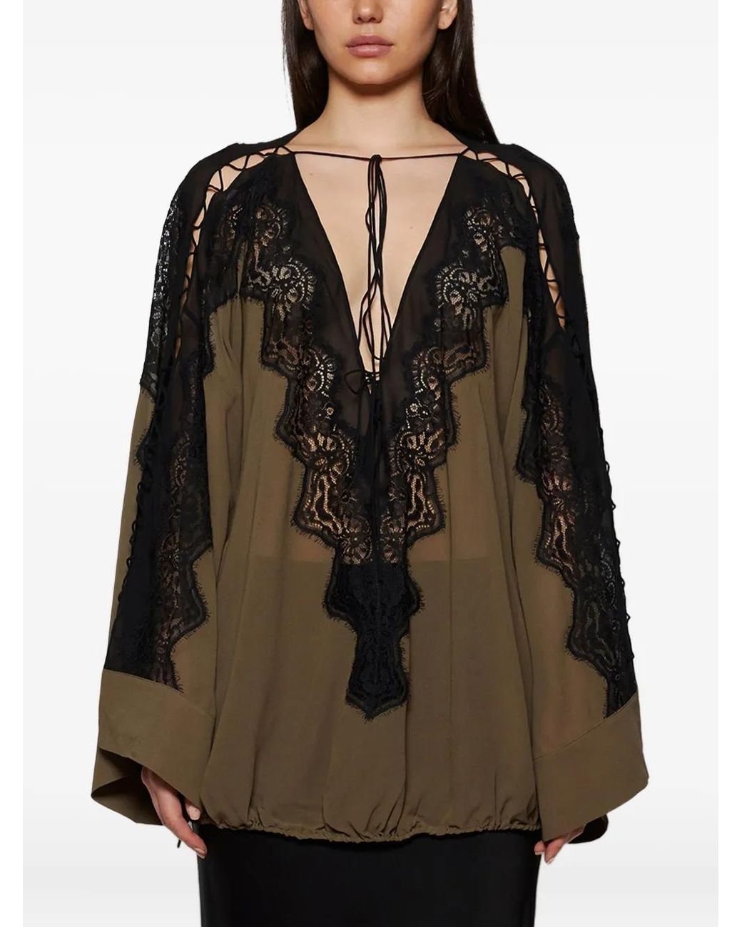 Christopher Esber Brown Lace-Paneled Tunic
