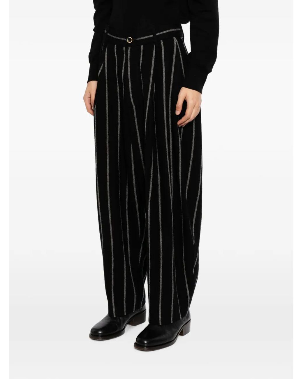 Uma Wang Black Pantalon Court À Fines Rayures