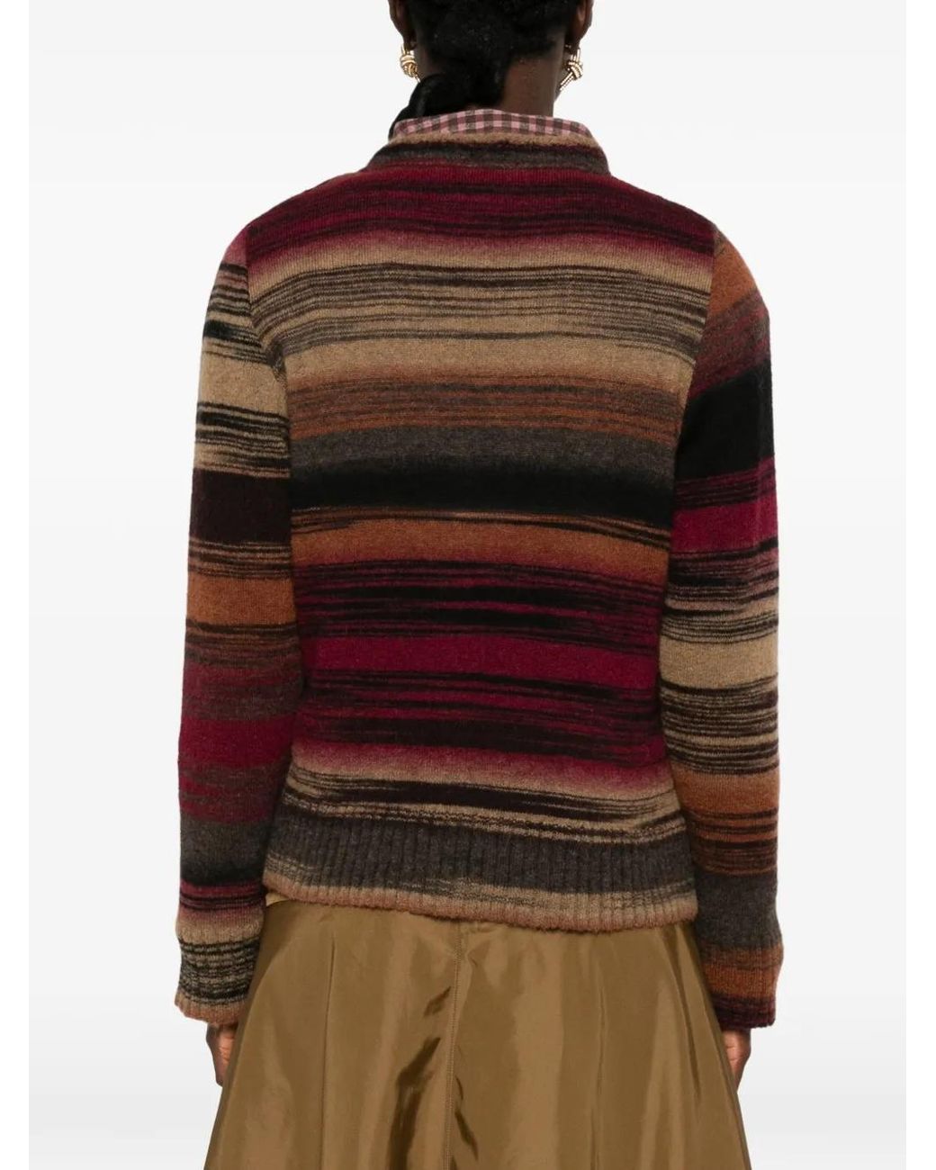 Neera Brown Striped V-Neck Cardigan