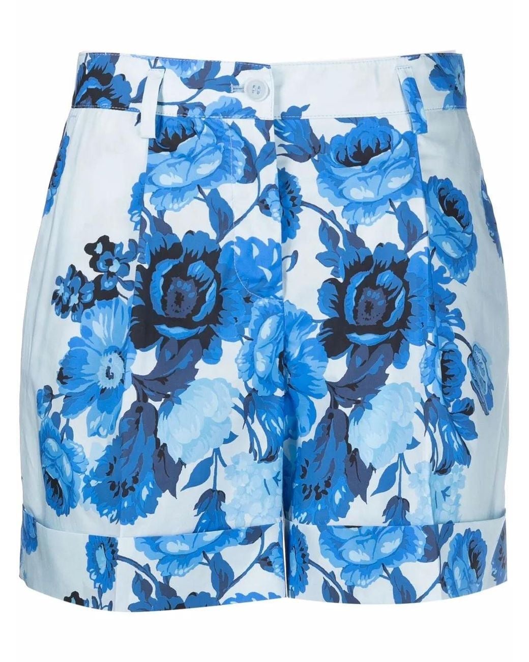 P.A.R.O.S.H. Blue Floral-Print High-Waisted Shorts