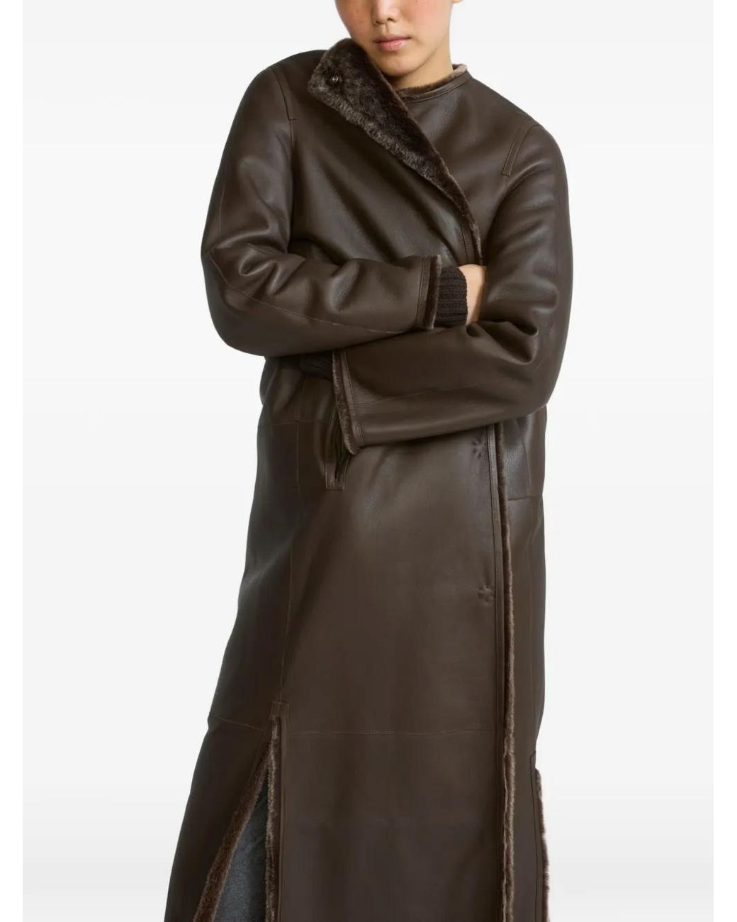 Yves Salomon Brown Reversible Shearling Coat
