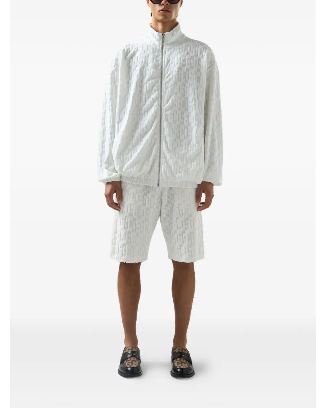 Gcds White Terry Monogram Zip-Up Jacket for men