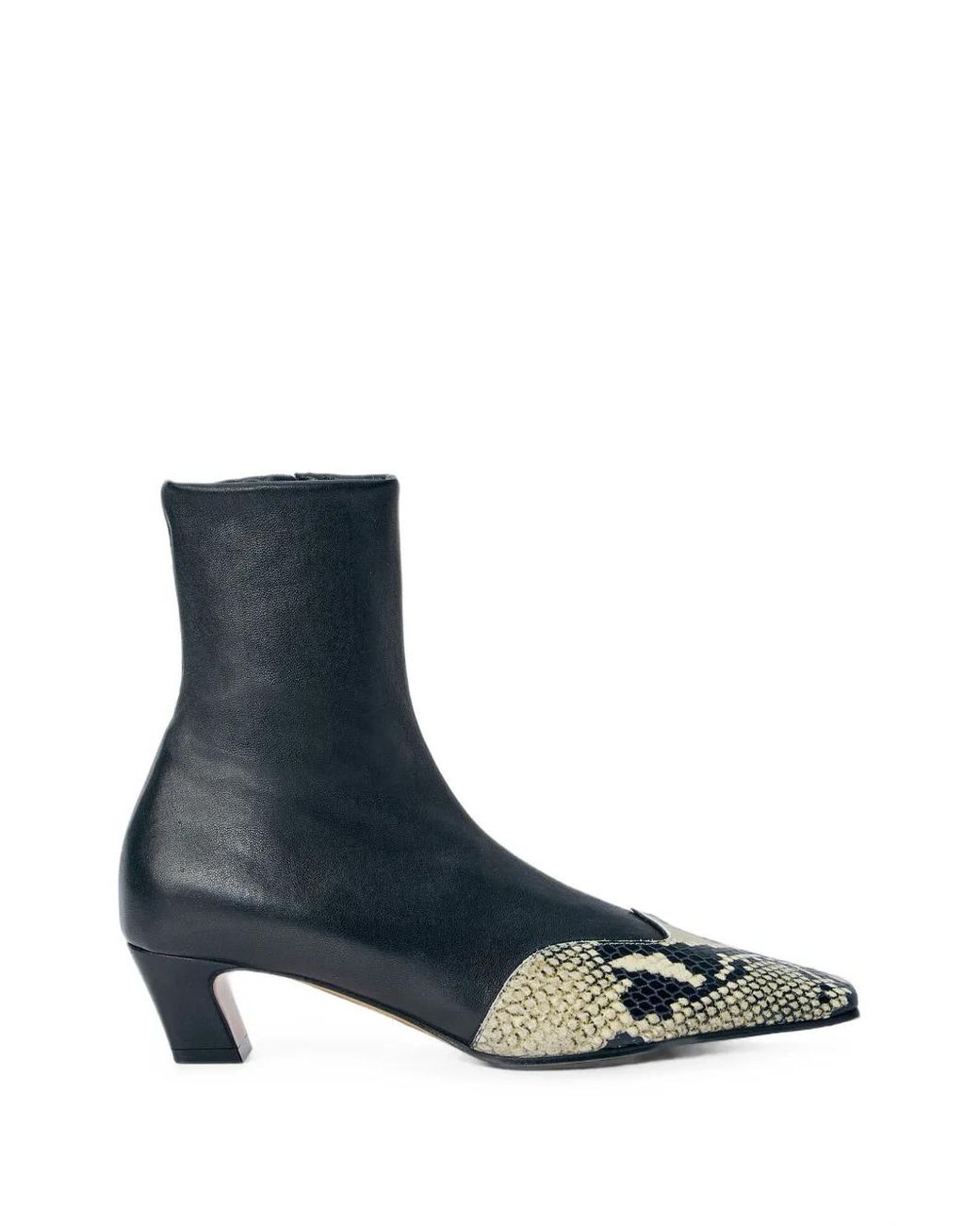 Khaite Blue Snakeskin-Effect Pointed-Toe Ankle Boots