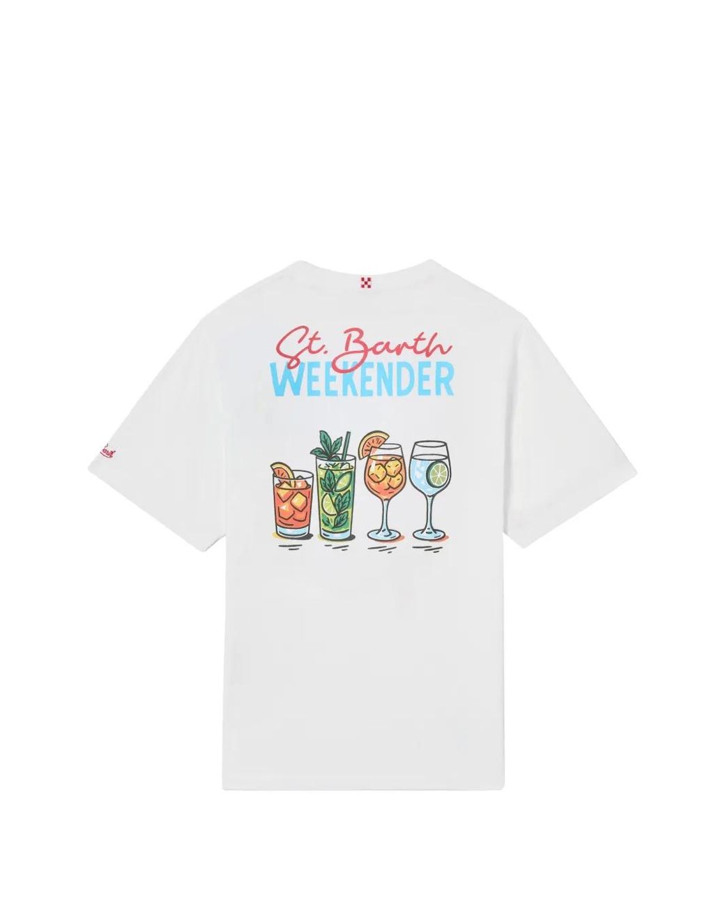 Mc2 Saint Barth White Delmar T-Shirt With St. Barth Weekender Print And Maxi Graphic On The Back for men