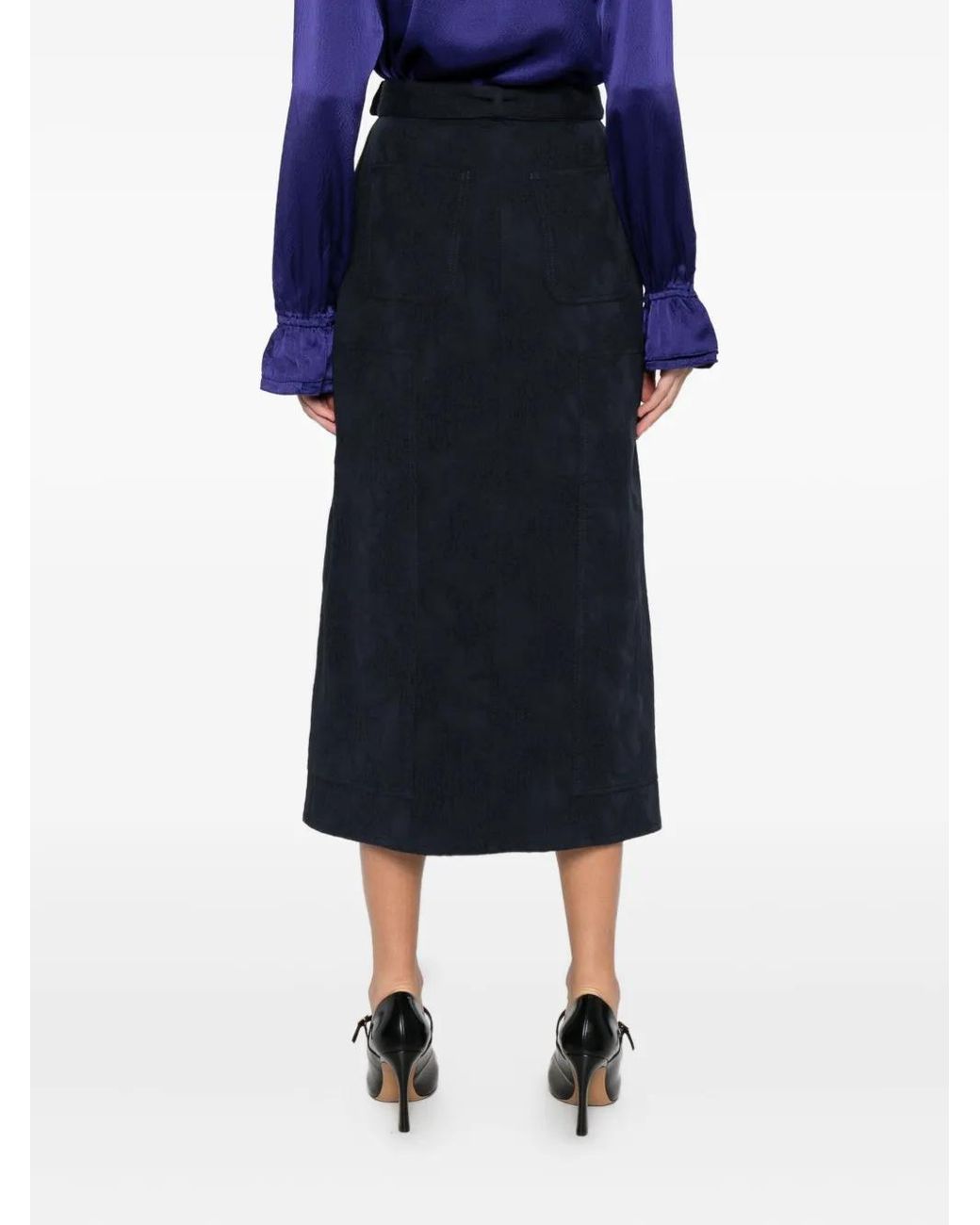Erdem Black Floral-Appliqué Jacquard Skirt