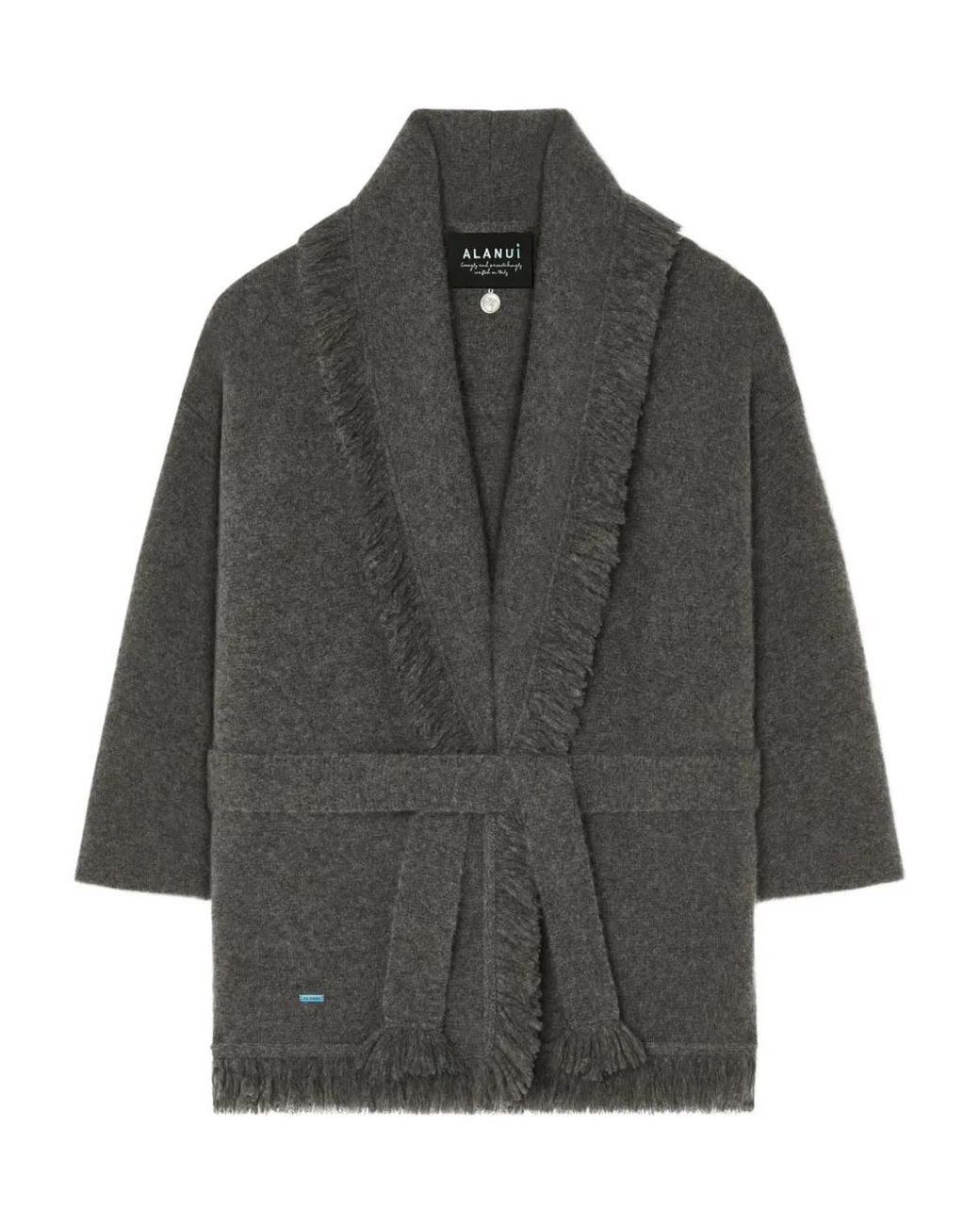 Alanui Gray Finest Fringed Shawl-Collar Cardigan