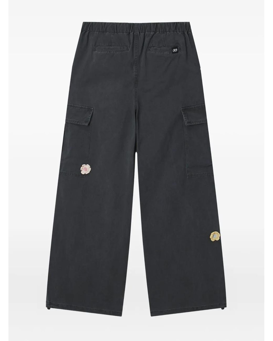 Mini Cream Blue Flower-Appliqué Cargo Trousers