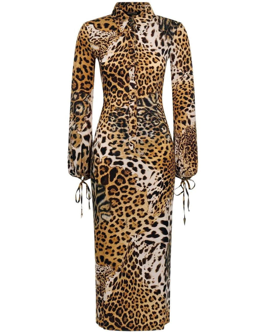 Roberto Cavalli Metallic Leopard-Print Midi Dress