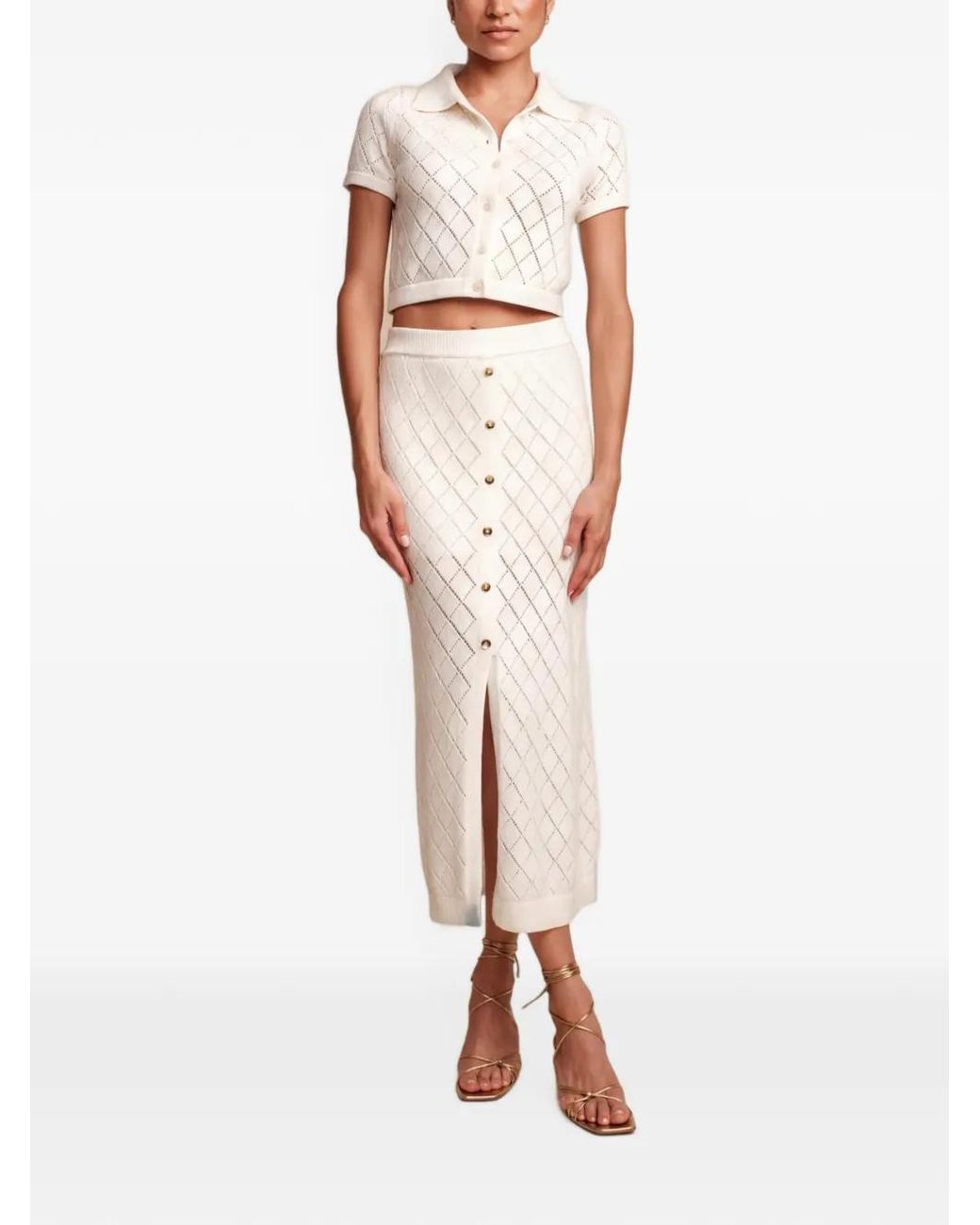 Hevron Natural Mia Diamond-Pattern Midi Skirt