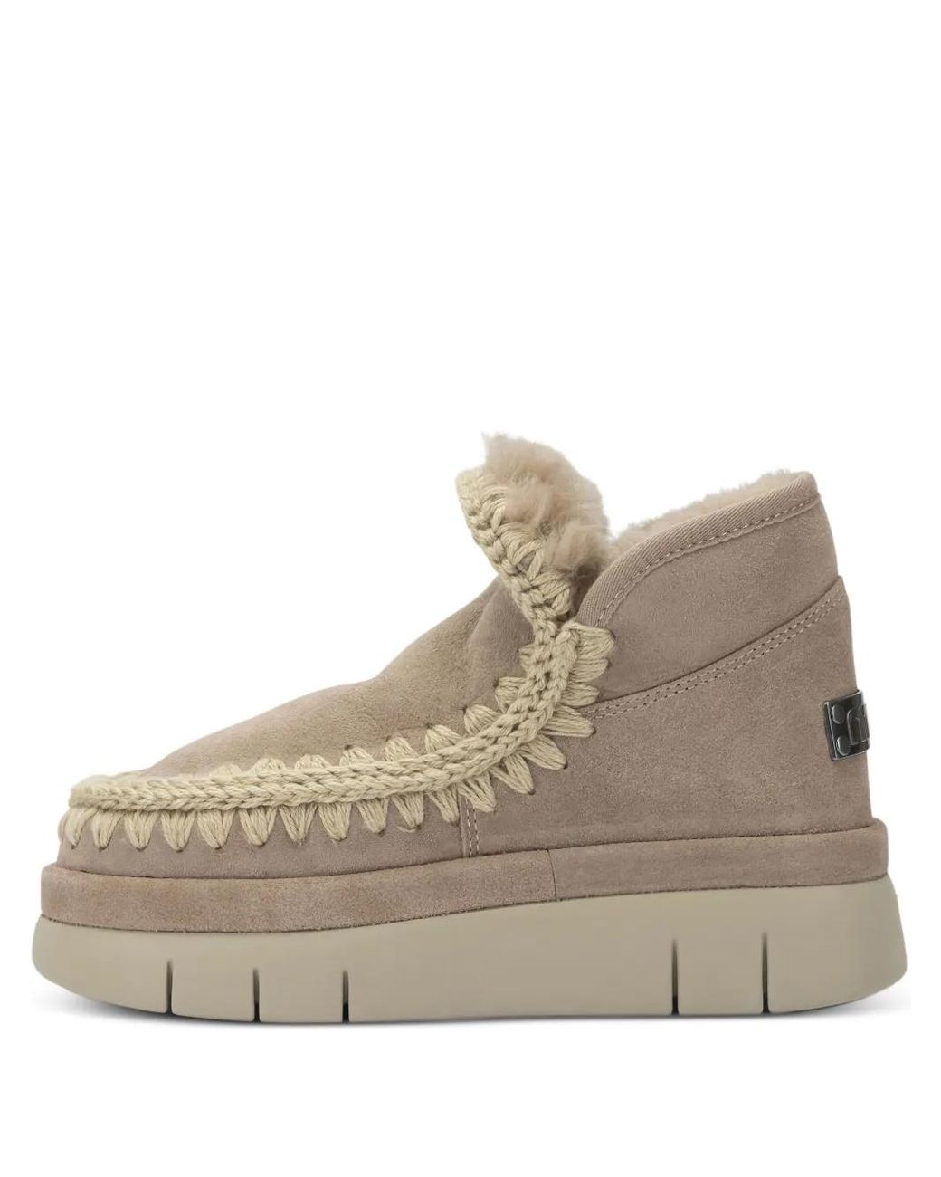 Mou Natural Crochet-Trim Platform Boots