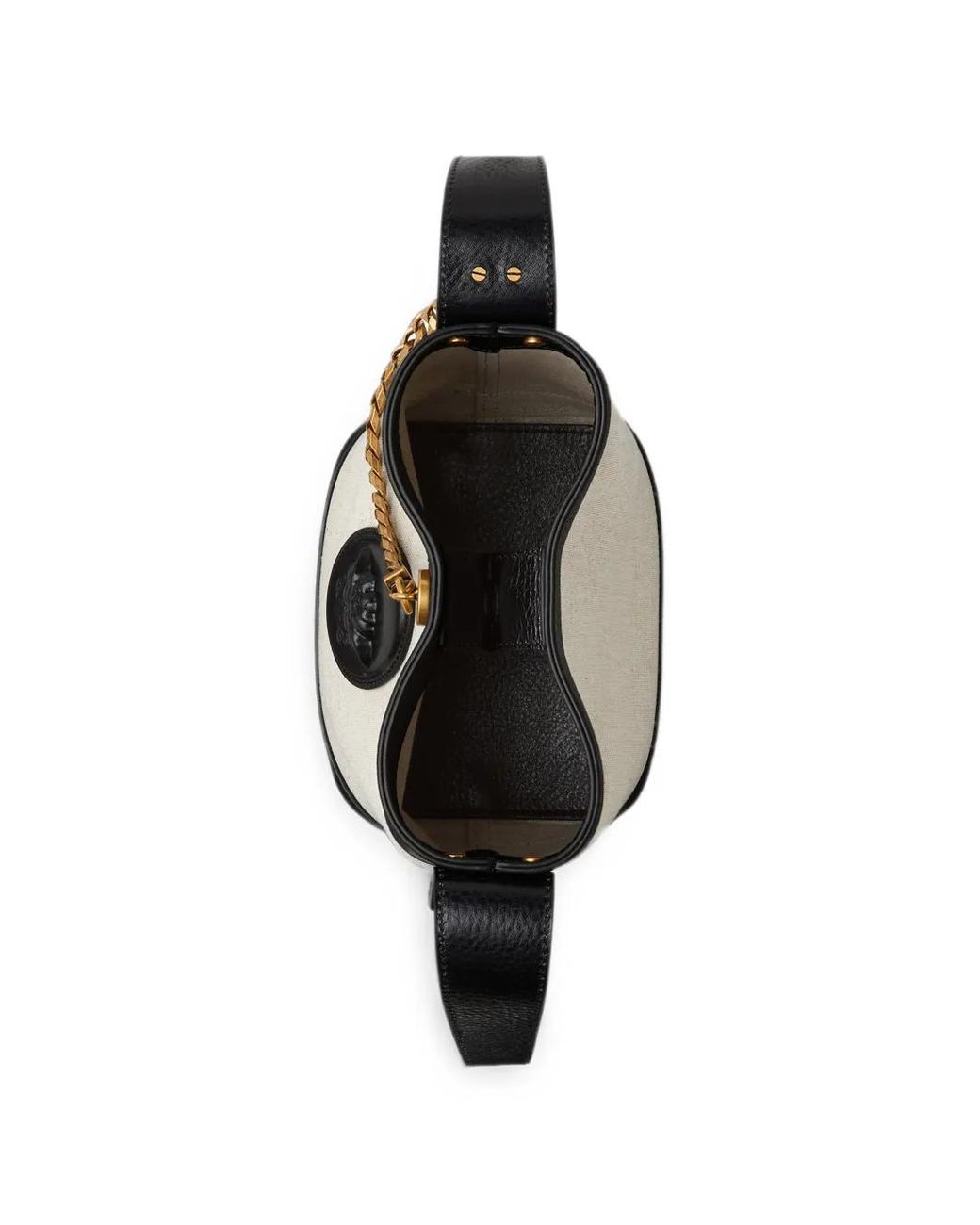 Versace Black Pivot Mini Canvas Bucket Bag