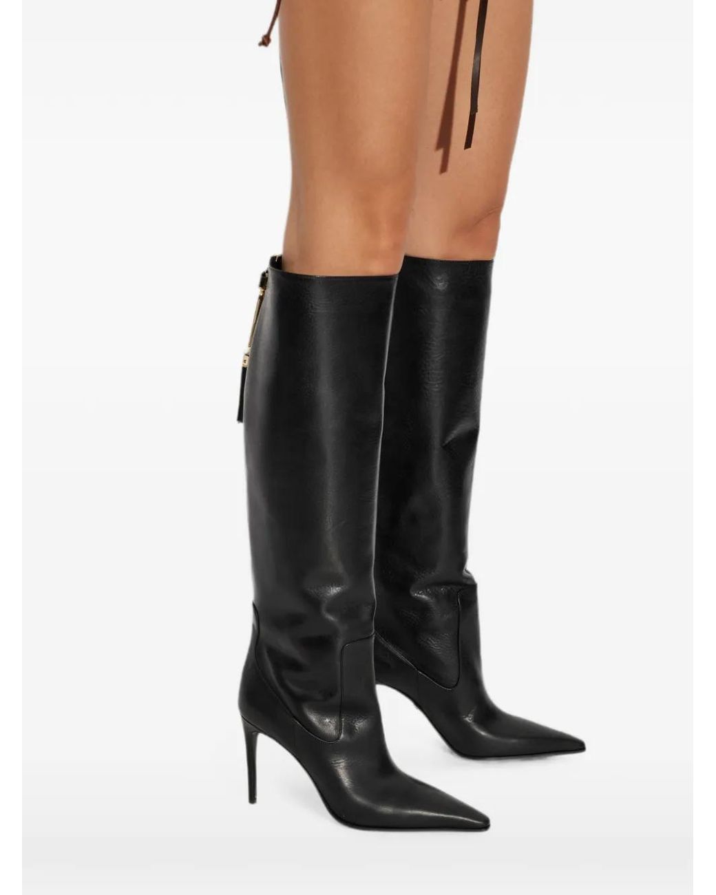 DSquared² Black Pointed-Toe Zip-Fastening Knee-High Boots