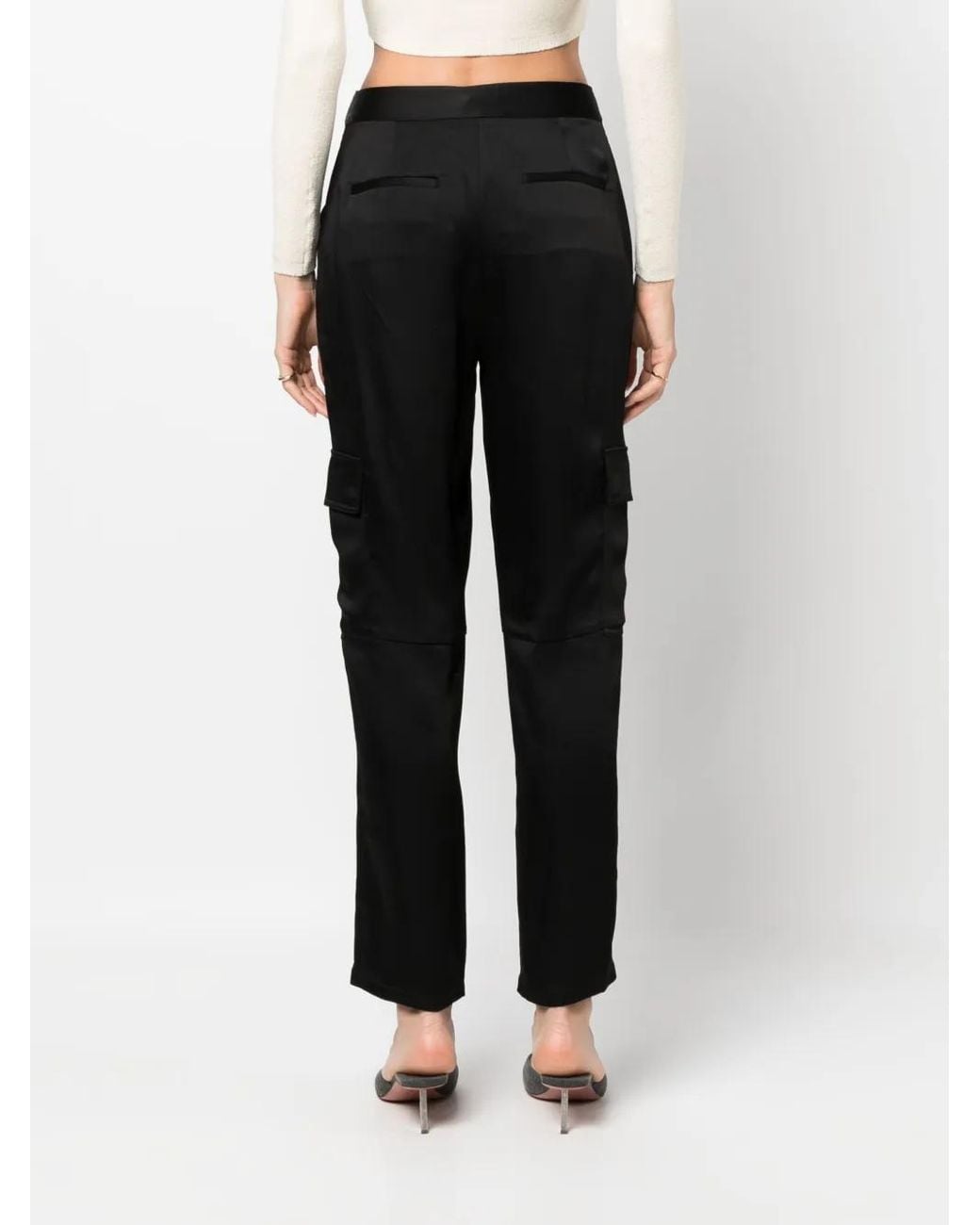 Jonathan Simkhai Black Tapered-Leg Satin Trousers