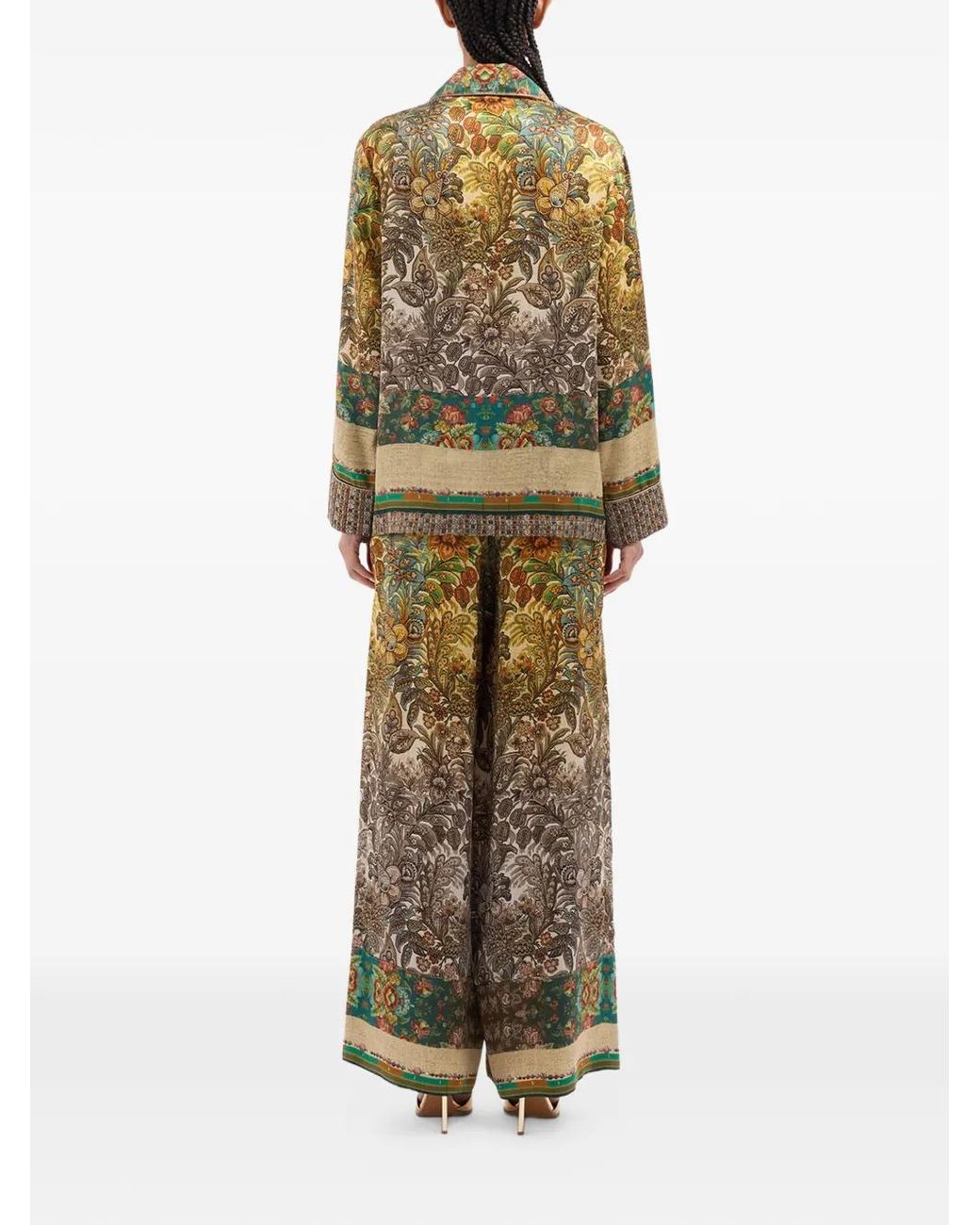 Pierre Louis Mascia Green Mutka Floral-Print Double-Breasted Silk Jacket