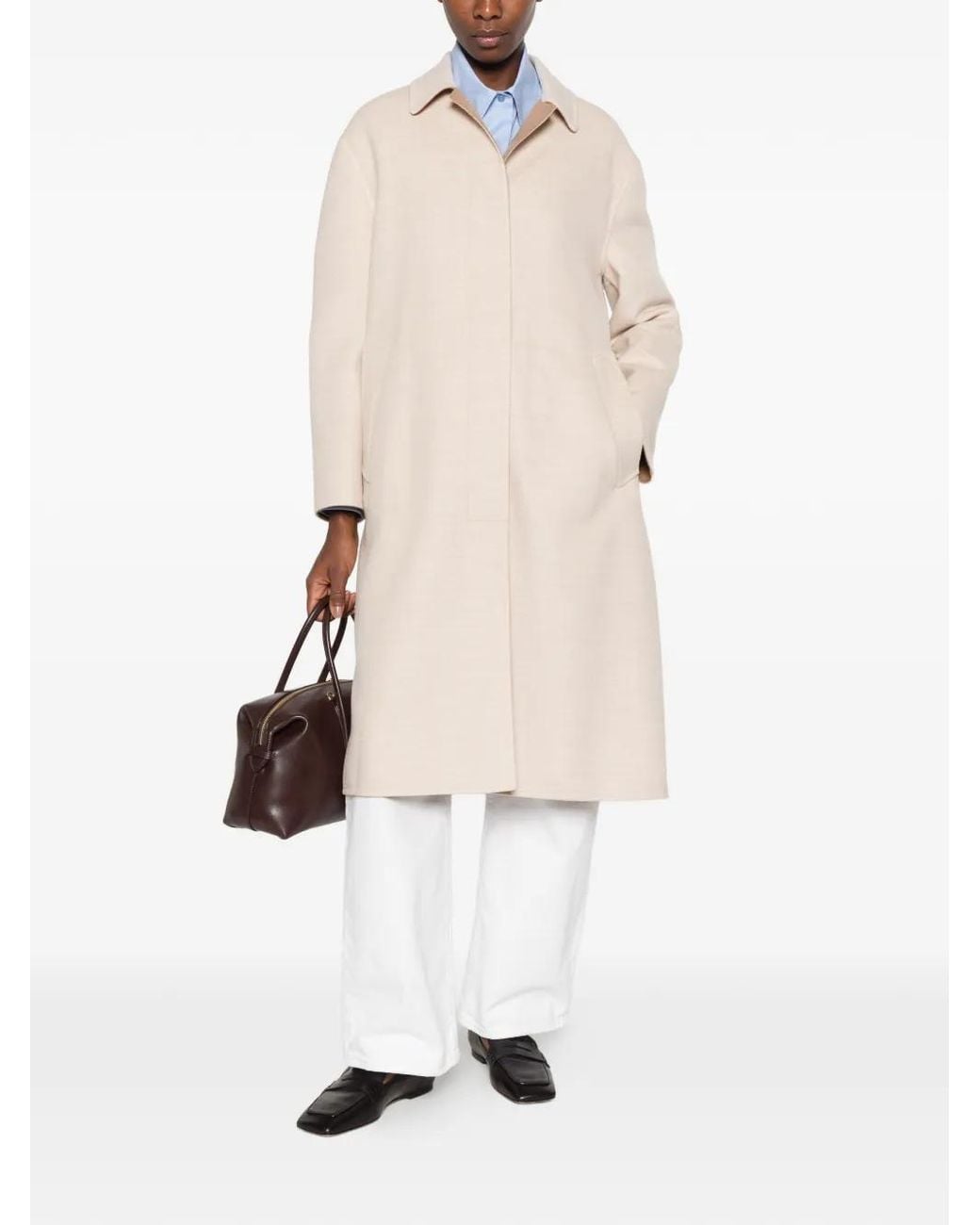 Lardini White Pierre Concealed-Front Coat