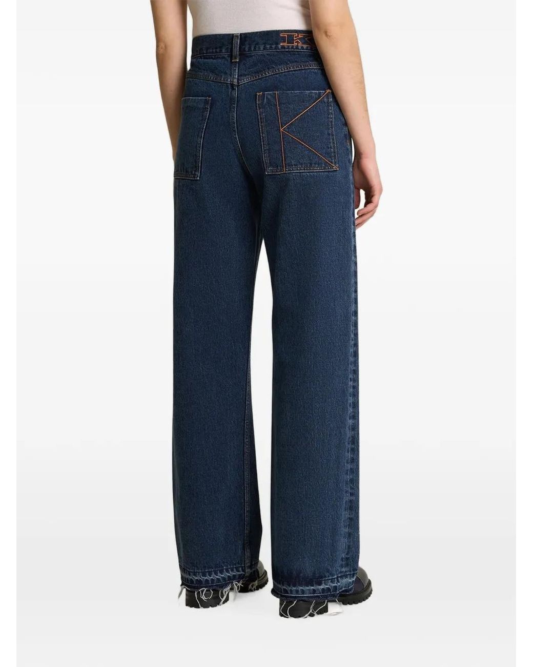 Kiton Blue Logo-Embroidered Patch-Pocket Jeans