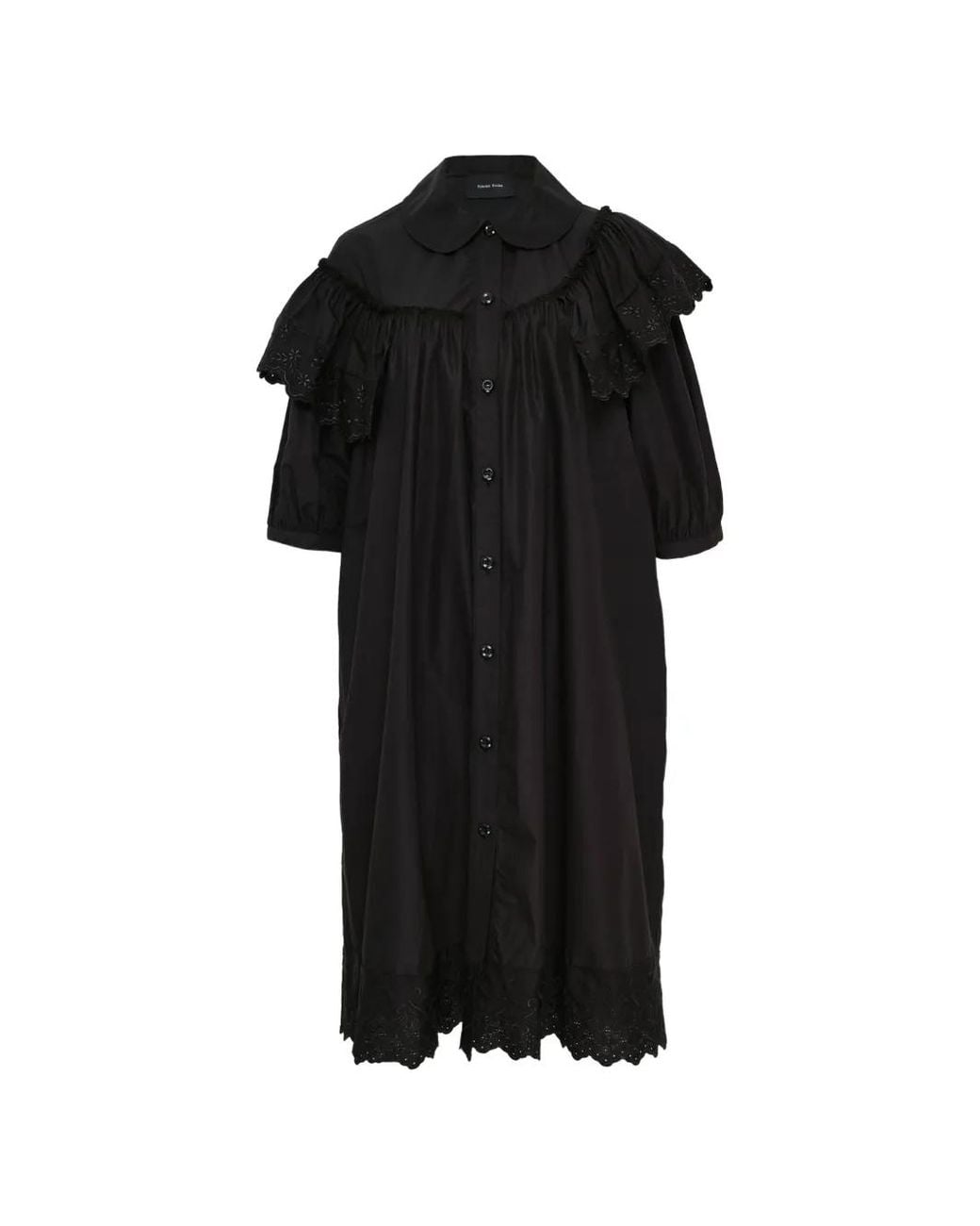 Simone Rocha Black Puff-Sleeve Ruffled Shirt Dress