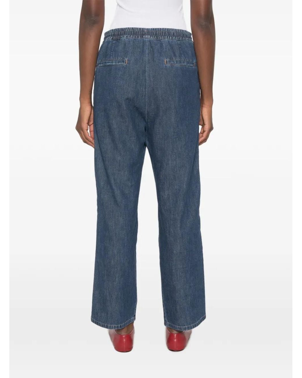 Valentino Garavani Blue Drawstring-Waist Contrast-Piping Jeans