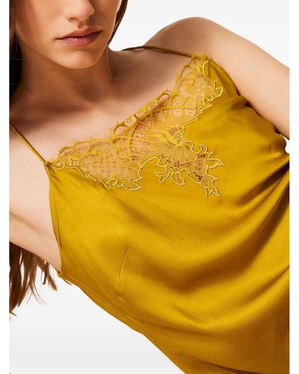Twinset Yellow Lace-Trimmed Top