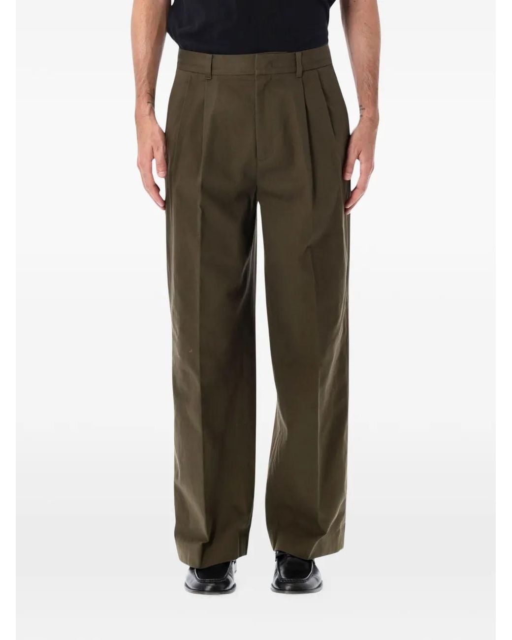 DUNST Green Double-Pleated Wide-Leg Trousers for men