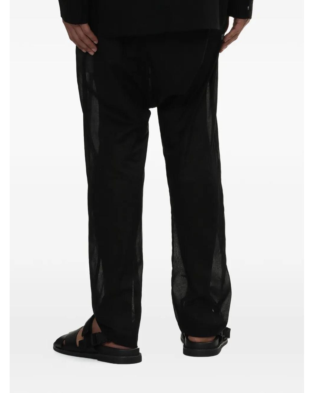 Rick Owens Black Drawstring Drop-Crotch Trousers for men