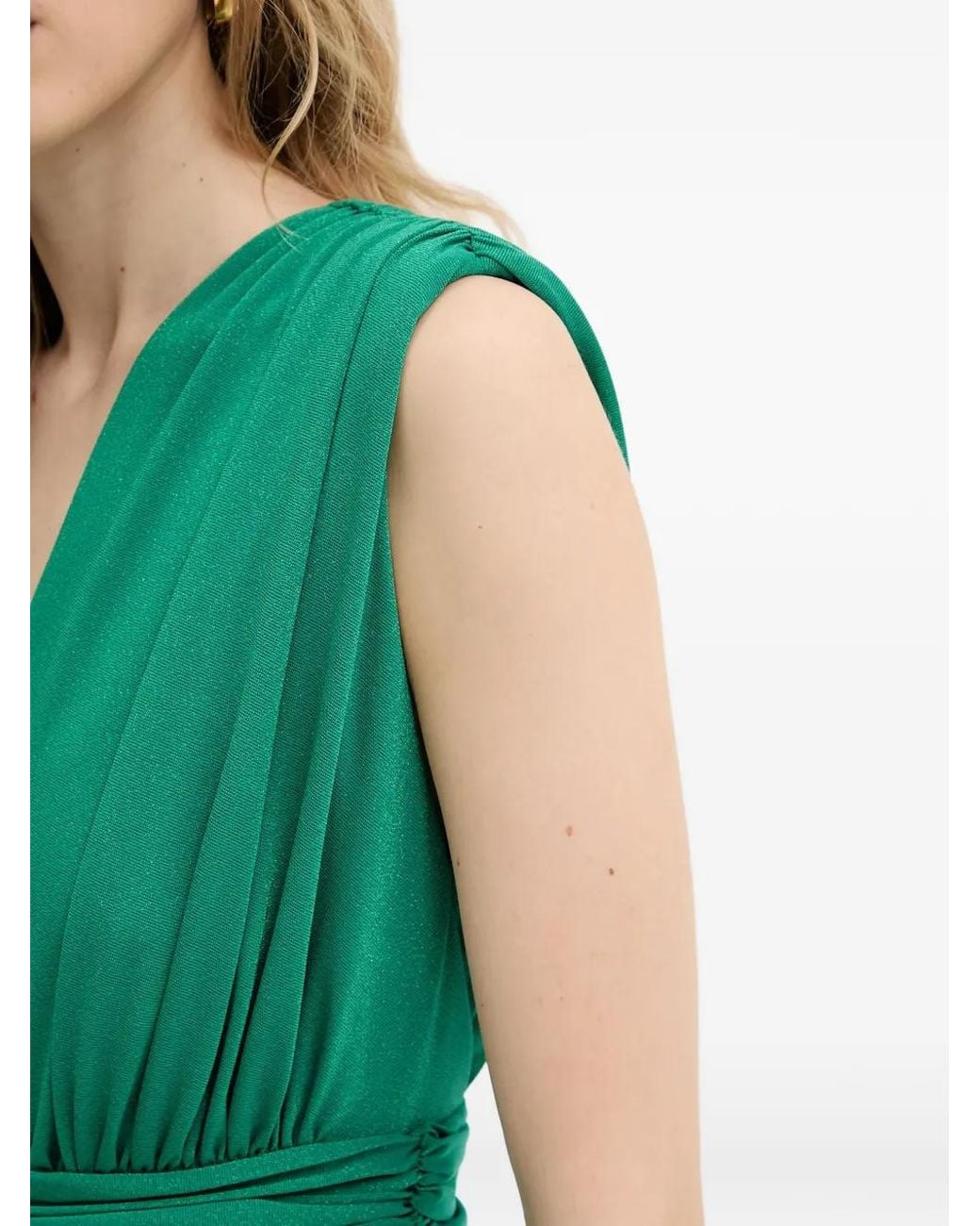 Morgan Green Pleated V-Neck Maxi Dress