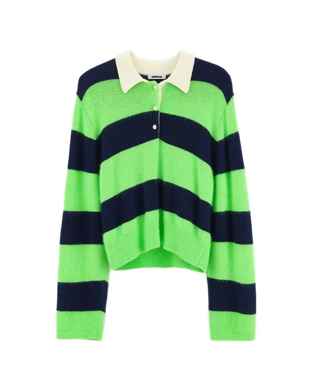 Bellerose Green Pull Rayé À Col Polo