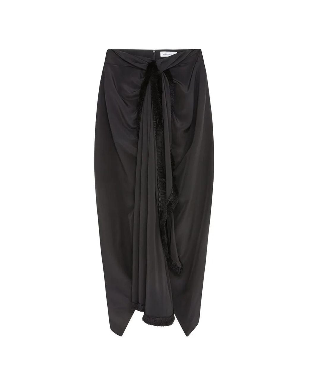 16Arlington Black Tanaro Fringed-Trim Midi Skirt