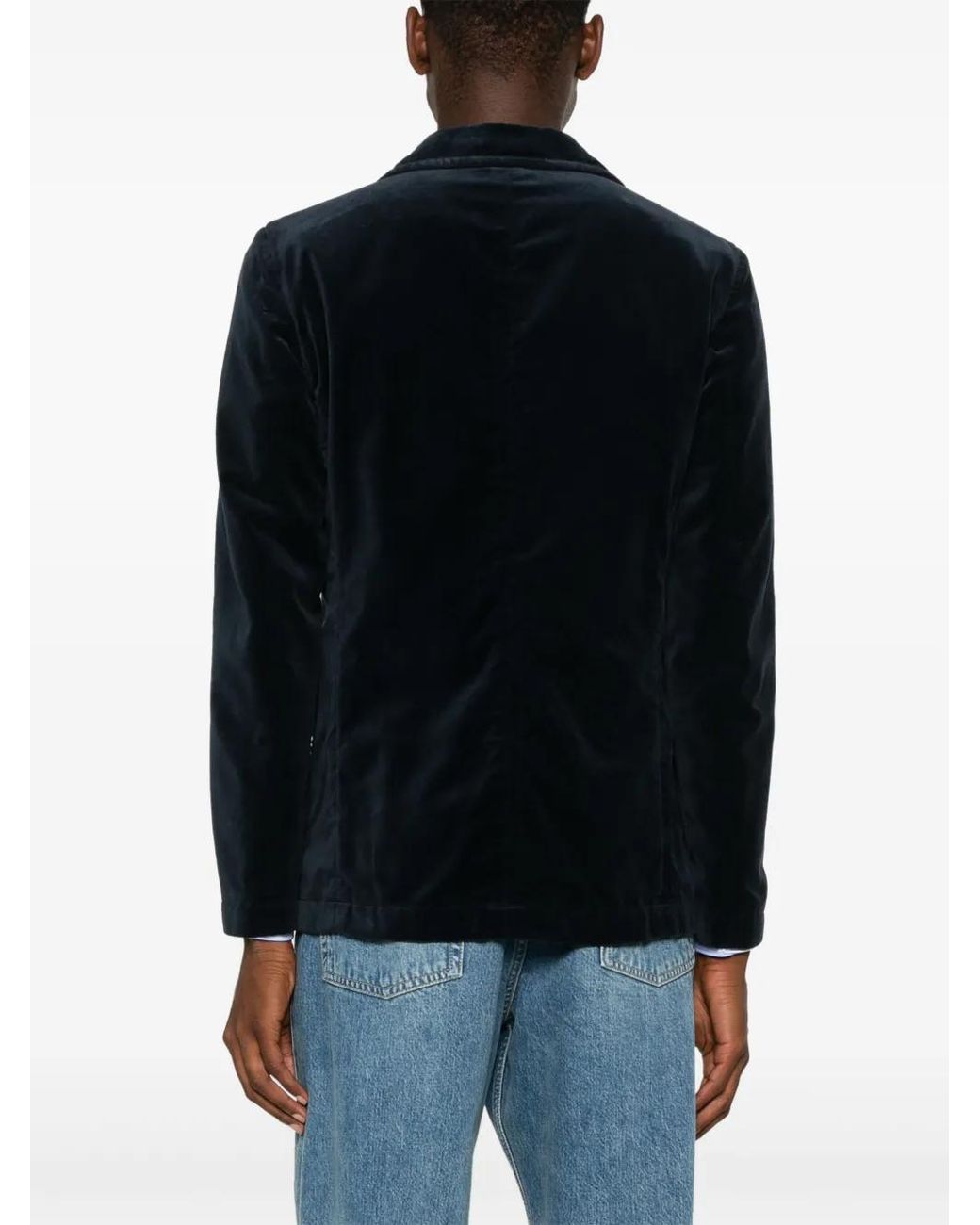 Aspesi Black Cotton-Blend Velvet Notched Lapel Blazer for men
