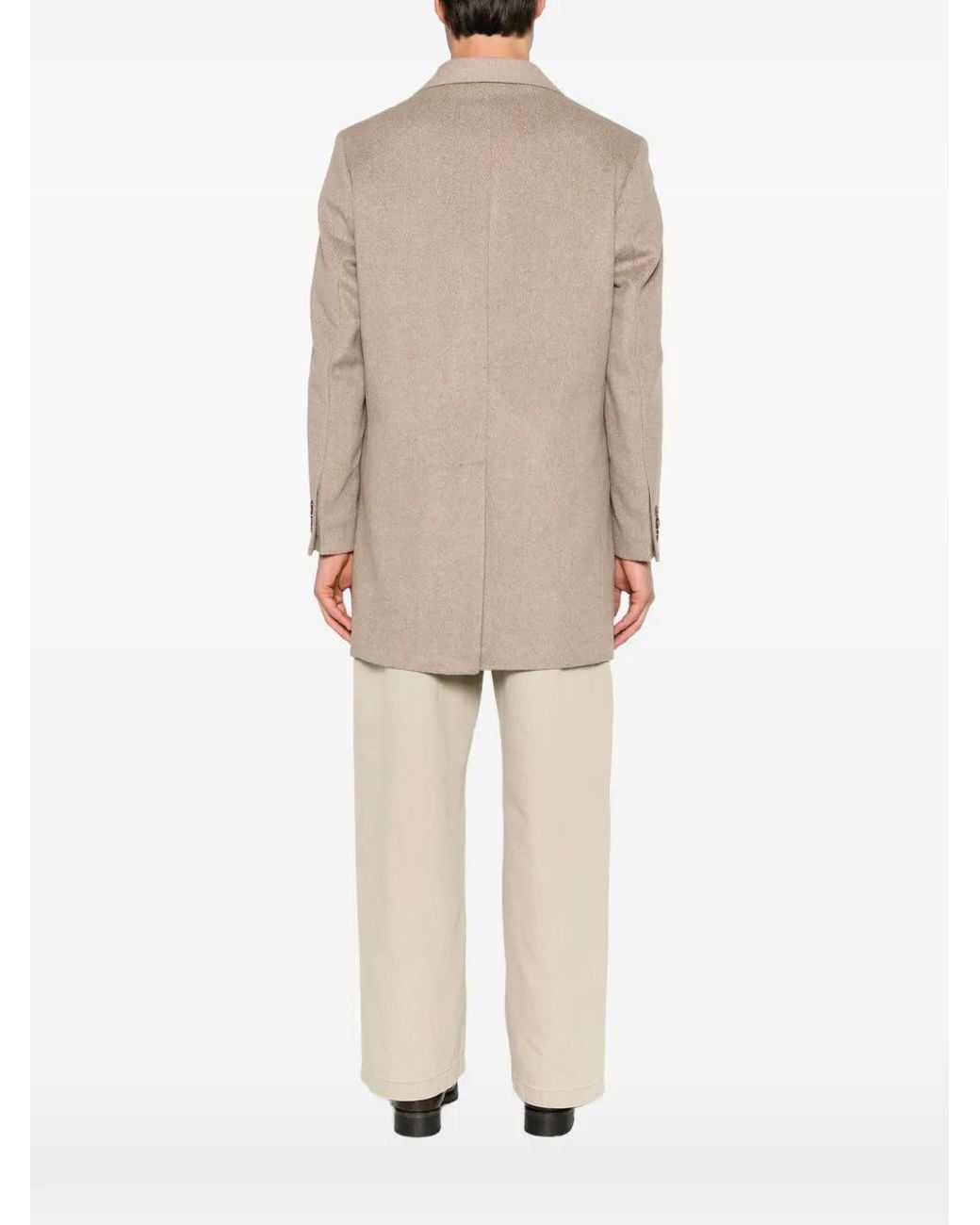 SERGIO MORETTI FIRENZE Natural Herringbone Single-Breasted Coat for men