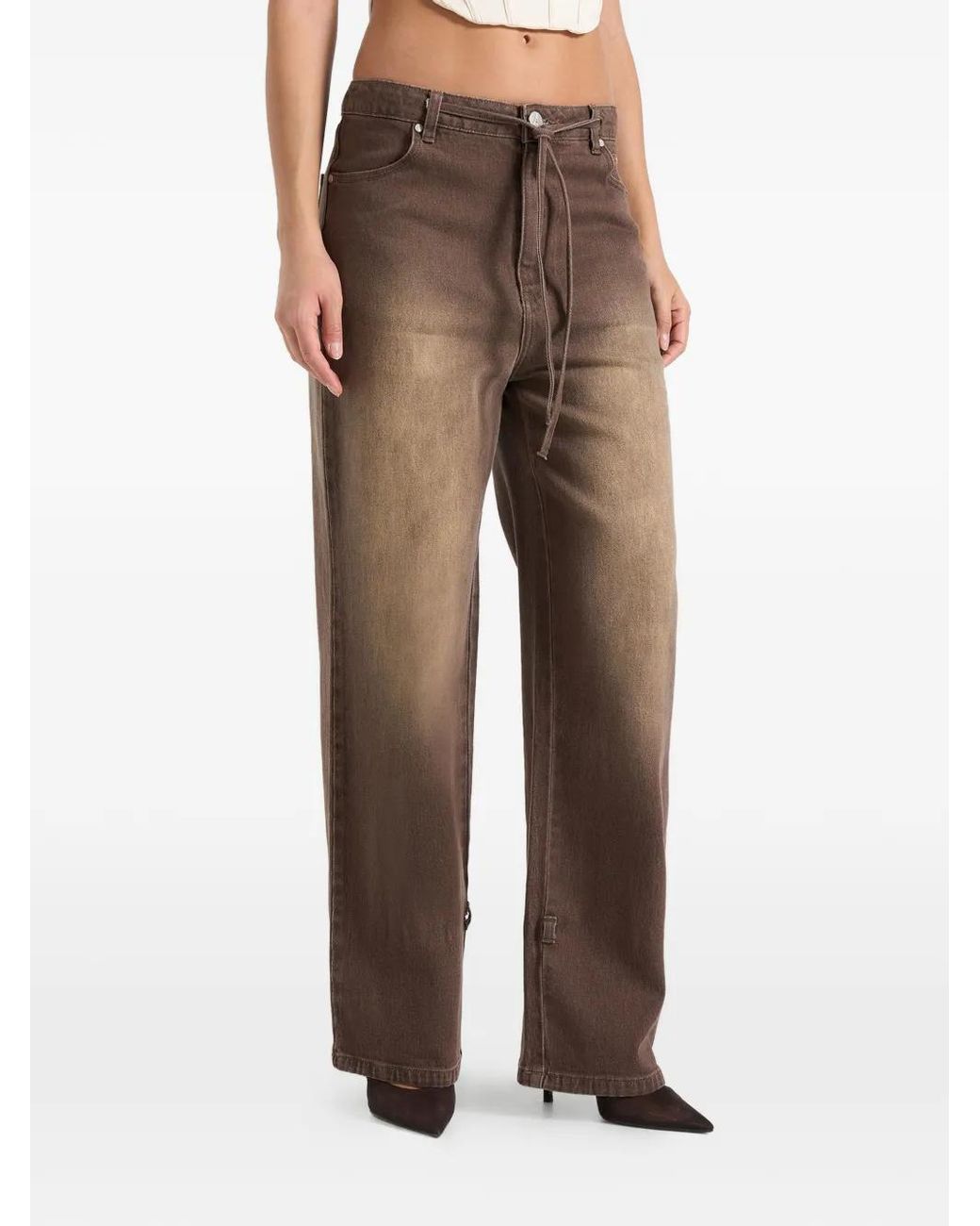 Manière De Voir Natural Faye Wide Mid Rise Jeans With Tie Waist