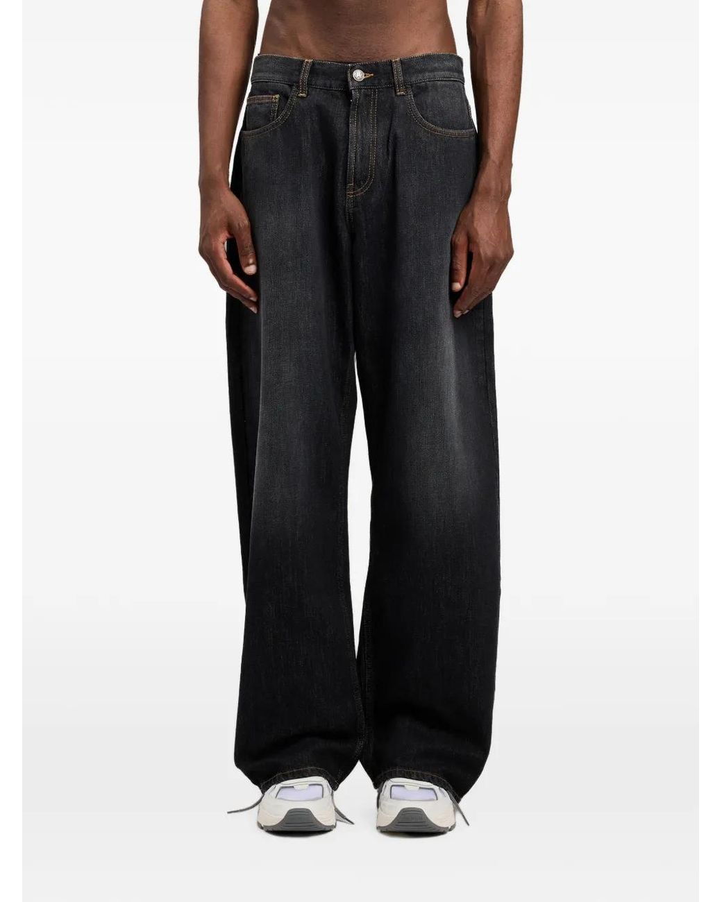 Palm Angels Blue Curved Logo Loose Jeans for men