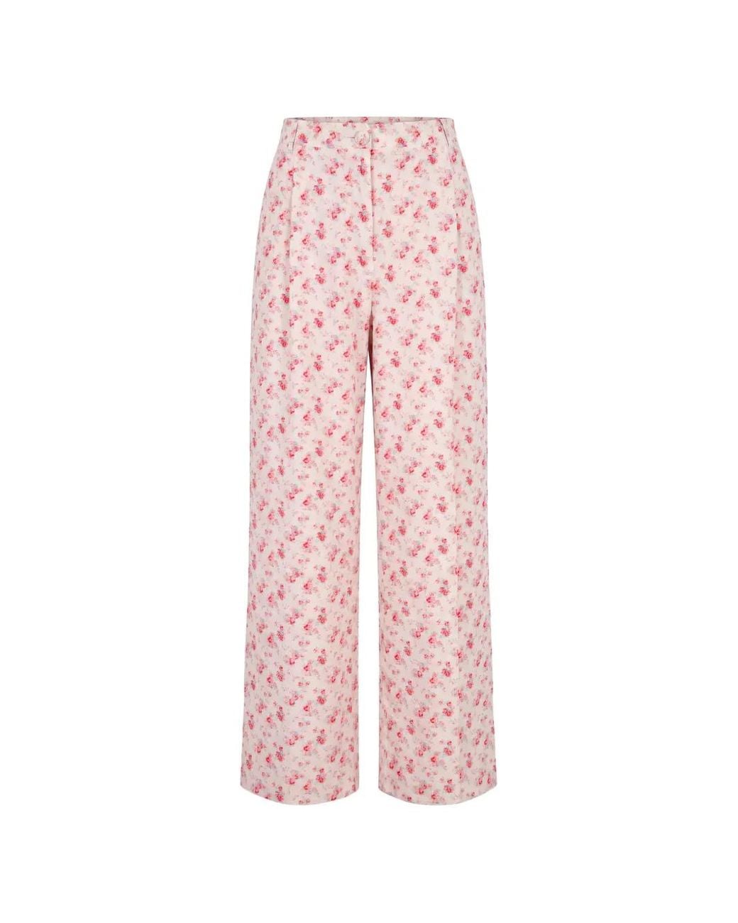 Kristina Ti Pink Floral-Print Wide-Leg Trousers